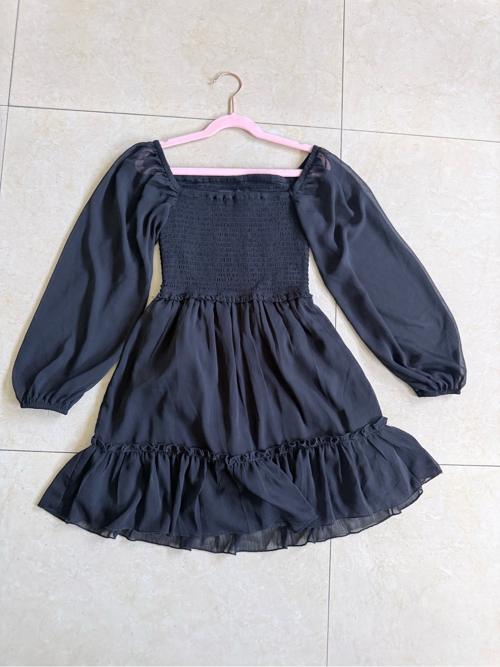 Katie J NYC Black Smocked Bodice Ruffled Dress